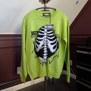 JEREMY SCOTT Fluo Green NWT Skeleton Bones Knit Logo Sweater Virgin Wool Italy